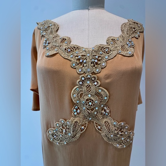 Luxury Silk Mini Tunic Dress with Crystals and gold embroidery , Handmade S-M - Picture 15 of 17